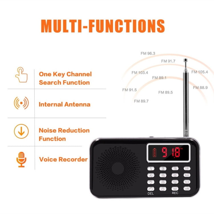 Y-619  FM/AM Mini Radio MP3 Rechargeable Music Player Support TF/SD Card with LED Display, Red, Gold, Blue, Black