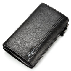 Baellerry Men PU Leather Clutch Business Casual  Lychee Pattern Zipper Wallet, Black, Brown