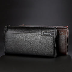Baellerry Men PU Leather Clutch Business Casual  Lychee Pattern Zipper Wallet, Black, Brown