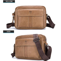 BULL CAPTAIN  Double Layer Leather One Shoulder Messenger Bag For Men, Yellow Brown, Beige, Iron Blue