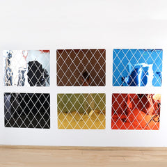 Rhombus Stitching Background Acrylic Mirror Decorative Stickers, Red Medium, Red Large