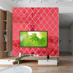 Rhombus Stitching Background Acrylic Mirror Decorative Stickers, Red Medium, Red Large