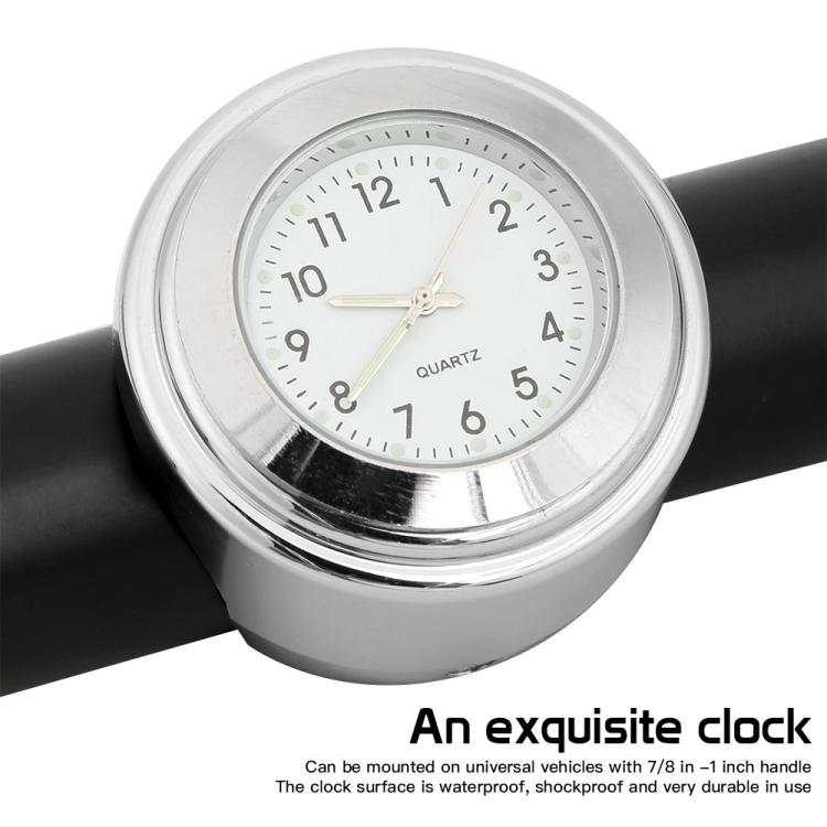 Aluminum Alloy Plating Motorcycle Handlebar Clock, Clock Silver Shell Black Background, Clock Silver Shell White Background, Clock Black Shell White Background, Clock Black Shell Black Background