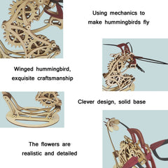 3D Wooden Mechanical Hummingbird Hand-Assembled Puzzle Model, Hummingbird