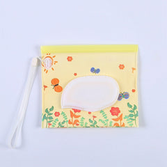 Baby EVA Wet Wipes Bag Flip Removable Paper Towel Cosmetic Cotton Bag, Black Stars, Yellow Butterfly, Kitten, Black Butterfly, Flowers