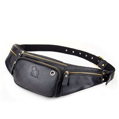 LAOSHIZI Vintage Leather Waist Bag Shoulder Crossbody Bag Shoulder Chest Bag For Men, Black, Brown