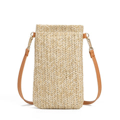 Summer Beach Bag Ladies One Shoulder Mobile Phone Bag Straw Coin Purse, Beige, Cream, Beige Magnetic Buckle, Cream Magnetic Buckle
