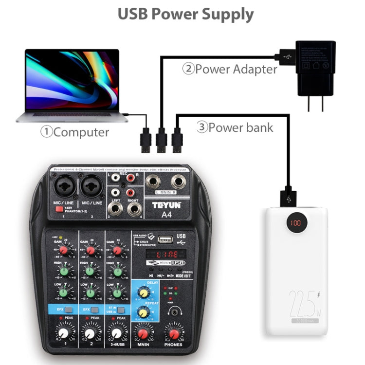 TEYUN A4 4-way Small Microphone Digital Mixer Live Recording Effector