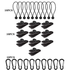 Outdoor Camping Windproof Canopy Fixed Tent Clip Rope Buckle Quick Hanging Set, 10 Clips+10 Ropes, 10 Clips+10 Black Ropes, 10 Clips+10 Black Ropes+10 Silver Buckles, 10 Clips+10 Elastic Ropes+10 Black Buckles                                           ...