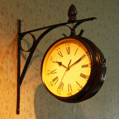 Iron Retro Home Wall Clock Double Side Hanging Clock, Monochrome