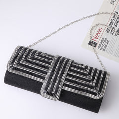Ladies Evening Bag Shoulder Bag Hand Messenger Bag, Silver, Black