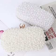 Pearl Evening Bag Soft Face Lock Ladies Shoulder Bag Crossbody Small Square Bag, White, Beige