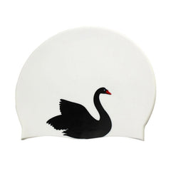 Hy08 Cute Cartoon Print Silicone Swimming Cap, Spec:, Black Swan, Little Squirrel, Princess Cat, Cavaliers cat, White Pig, Pink Pig, Strawberry, Pink Blossom, Deep Blue