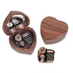 Wooden Heart Shape With Mirror Music Box Ornaments, Maple-Gold-plated Movement, Walnut-Red Ancient Copper Movement, Maple-Red Ancient Copper Movement, Walnut-Gold-plated Movement