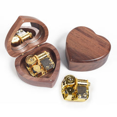 Wooden Heart Shape With Mirror Music Box Ornaments, Maple-Gold-plated Movement, Walnut-Red Ancient Copper Movement, Maple-Red Ancient Copper Movement, Walnut-Gold-plated Movement