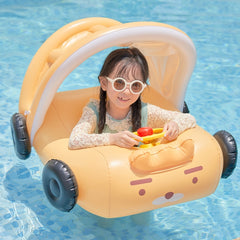Removable Sunshade Car Shape Inflatable Pool Float Swimming Ring Baby Float Seat, Swimming Ring With Awning(Pink), Swimming Ring With Awning(Yellow)