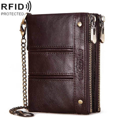 HUMERPAULBP926 RFID Anti-Magnetic Wallet Men Double Zipper Coin Purse, BP926 Khaki, BP926 Brown