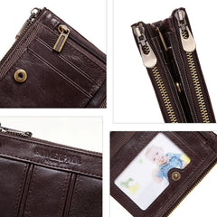 HUMERPAULBP926 RFID Anti-Magnetic Wallet Men Double Zipper Coin Purse, BP926 Khaki, BP926 Brown