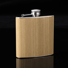 6oz Wood Leather Hip Flask Stainless Steel Whiskey Wine Alcohol Flagon, Style 1, Style 2, Style 3, Style 4, Style 5