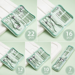 Stainless Steel Nail Clipper Nail Art Tool Set, Color:, 22 PCS/Set (Green), 16 PCS/Set (Green), 12 PCS/Set (Green), 10 PCS/Set (Green), 7 PCS/Set (Green), 26 PCS/Set (Blue), 18 PCS/Set (Blue), 9 PCS/Set (Blue)