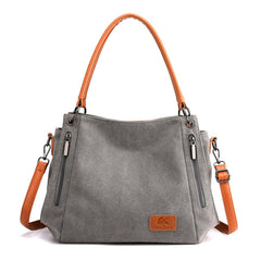 T-1983 Ladies Large Capacity Canvas Shoulder Bag, Khaki, Black, Grey, Brown, Purple Coffee