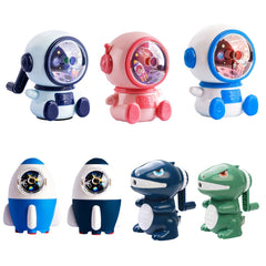 Cartoon Hand-cranked Automatic Pencil Sharpener, Style:, Astronaut (Dark Blue), Astronaut (Light Blue), Astronaut (Pink), Little Rocket (Sky Blue), Little Rocket (Deep Sea Blue), Little Dinosaur (Dark Blue), Little Dinosaur (Lauret Green)