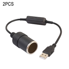 2 PCS Car USB to Cigarette Lighter Socket 5V to 12V Boost Power Adapter Cable, 35cm, 60cm, 120cm