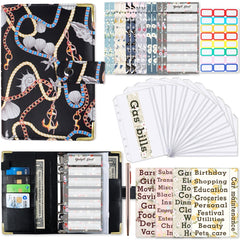 A6 PU Leather Color Printing Notebook Zipper Bag Loose-leaf Budget Binder, Chain-Black, Butterfly-Purple, Flower-Rose Red, Leopard Proter-Brown, Daisy-Black, Phnom Penh Marbling
