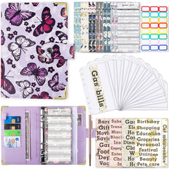 A6 PU Leather Color Printing Notebook Zipper Bag Loose-leaf Budget Binder, Chain-Black, Butterfly-Purple, Flower-Rose Red, Leopard Proter-Brown, Daisy-Black, Phnom Penh Marbling