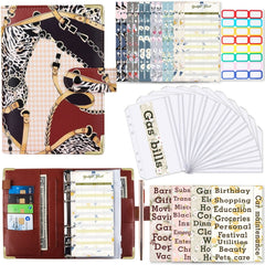 A6 PU Leather Color Printing Notebook Zipper Bag Loose-leaf Budget Binder, Chain-Black, Butterfly-Purple, Flower-Rose Red, Leopard Proter-Brown, Daisy-Black, Phnom Penh Marbling