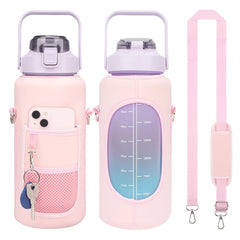 2L Diving Material Water Bottle Cover Case with Strap, Pink Glue Buckle, Pink Metal Buckle, Black Metal Buckle, Black