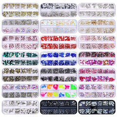 12 Grid Flat Bottom Shaped Nail Rhinestones Nail Decoration, 19, 20, 21, 22, 23, 24, 25, 26, 28
