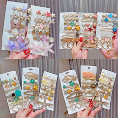 Alloy Colorful Hairpin Headgear Pearl Rhinestone Clip Set, 2PCS/Set Model B, 2PCS/Set Model D