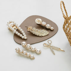 Alloy Colorful Hairpin Headgear Pearl Rhinestone Clip Set, 2PCS/Set Model B, 2PCS/Set Model D