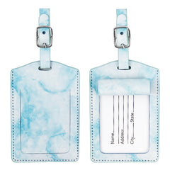 Marbled PU Leather Luggage Tag Oil Edge Sewing With Metal Hardware Buckle