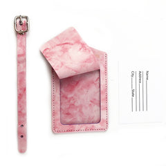Marbled PU Leather Luggage Tag Oil Edge Sewing With Metal Hardware Buckle