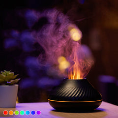 DQ705 Volcanic Flame Aroma Diffuser Essential Oil Lamp Air Humidifier with Color Night Light, DQ705(Black), DQ705(Beige)