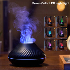 DQ705 Volcanic Flame Aroma Diffuser Essential Oil Lamp Air Humidifier with Color Night Light, DQ705(Black), DQ705(Beige)