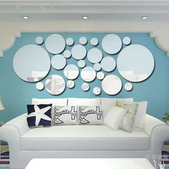 JM004 26PCS Bedroom Geometric Round Stereo Acrylic Mirror Wall Sticker, Silver, Gold