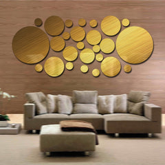 JM004 26PCS Bedroom Geometric Round Stereo Acrylic Mirror Wall Sticker, Silver, Gold