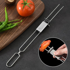 2 PCS Stainless Steel Semi-Automatic Double Head BBQ Fork Outdoor BBQ Tool, 2 PCS BBQ Tool
