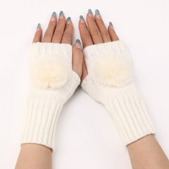 Autumn And Winter Women Fingerless Fur Ball Gloves Knitted Wool Warm Sleeves, Black, White, Dark Gray, Light Grey, Coffee, Wine Red, Khaki, Cream Color