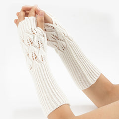 Winter Men and Women Knitted Jacquard Leaves Cycling Warm Fingerless Wool Gloves, Purple, Black, White, Jujube, Shallow Gray, Coffee, Deep Gray