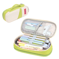 Deer Forest BL-A003 Macaron Large-capacity Double-layer Canvas Pencil Case Stationery Box, Navy Blue, Fruit Green, Khaki, Orange Yellow, Cyan Purple, Cyan Blue, Cherry Pink