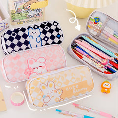 A22 Large-Capacity Cute Cartoon Pattern Pen Bag Stationery Storage Bag, Black, Pink, Yellow, Blue