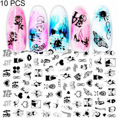 10 PCS Cartoon Heart Letters Comic Character Nail Art Sticker 3D Adhesive Nail Stickers, F106, F636, F637, F638, F639, F640