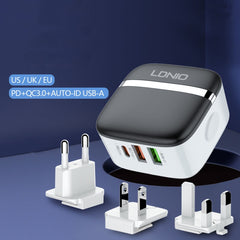 LDNIO A3513Q 32W QC3.0 3 USB Ports Phone Adapter, UK Plug with 8 Pin Cable, UK Plug with Type-C Cable, UK Plug with Type-C to 8 Pin Cable