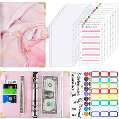 A6 Leather Loose-leaf Budget Book Handbook Notepad, Pink, Ink Green, Purple, Blue Gray, Water Blue, Cyan Greene, Deep Blue, Watercolor Blue, Marbled-Pink, Marbled-Blue, Marbled White