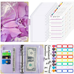 A6 Leather Loose-leaf Budget Book Handbook Notepad, Pink, Ink Green, Purple, Blue Gray, Water Blue, Cyan Greene, Deep Blue, Watercolor Blue, Marbled-Pink, Marbled-Blue, Marbled White
