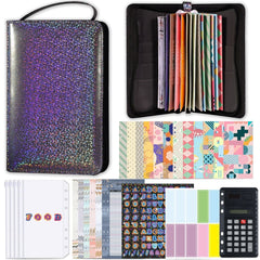 A6 Handheld Zipper Bag Type Large Capacity Cash Budget Book Handbook, Purple, Blue, Pink, Black Gray, Yellow